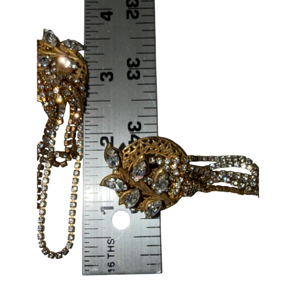 Vintage Miriam Haskell SIgned Gold Tone Rhinestone Waterfall Chandelier Earrings - Picture 7 of 11